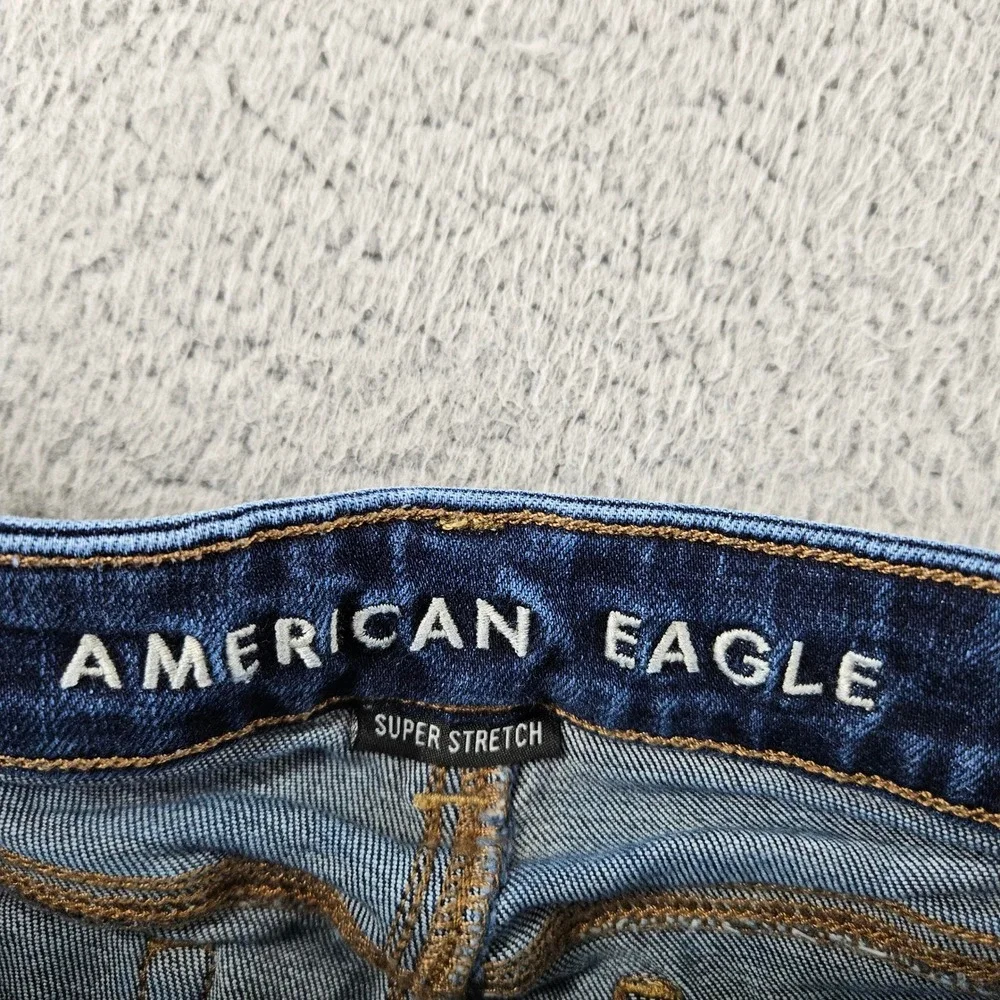 American Eagle Hi Rise Shortie Denim Jean Shorts Womens‎ 2 Blue Super Stretch